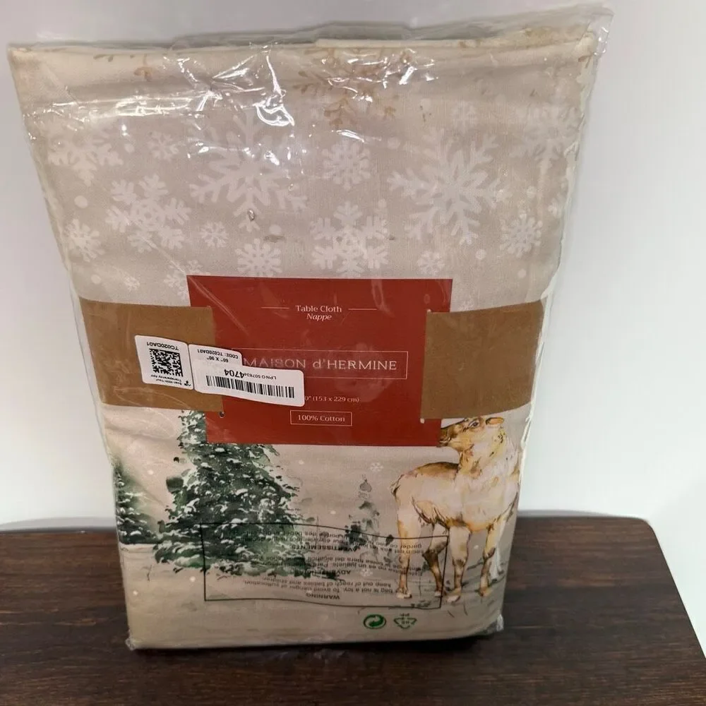 Maison d’Hermine Deer in the Woods cotton rectangle Tablecloth 60x90” NIB